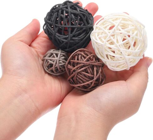 MECCANIXITY 20 Pcs Vase Filler Decorative Balls, 2.4/2/1.6/1.2" White/Black/Coffee/Gray Wicker Rattan Decor, Balls Bowl Fillers for Home Decor,Center Table in Saudi Arabia