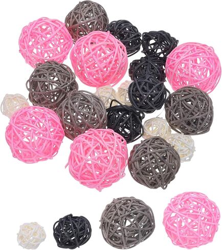 MECCANIXITY 20 Pcs Vase Filler Decorative Balls, 2.4/2/1.6/1.2" White/Black/Coffee/Gray Wicker Rattan Decor, Balls Bowl Fillers for Home Decor,Center Table in Saudi Arabia