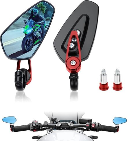 Motorcycle Bar End Mirrors 7/8'' 22mm CNC Aluminum Universal Rear View Side Mirror Fit for Honda Grom Kawasaki Suzuki Ducati Yamaha and More Street Sport Bike Scooter Cruisers (Black) in Kuwait