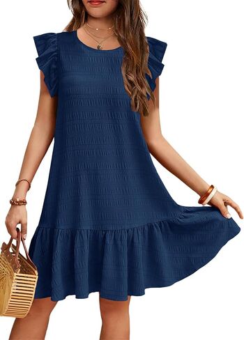 YOVION Girls Summer Boho Flutter Sleeve Ruffle Tiered Swing Casual Sundress with Pockets for 6-12 Y in Kuwait