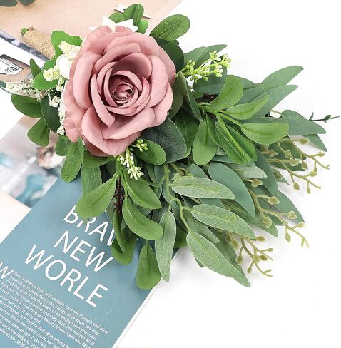 Bridesmaids Bouquets Flowers Set of 4 -Artificial Bridesmaid Bouquet Wedding 7 Inch Rustic Small Floral Centerpiece for Marriage Proposal Party Anniversary Dining Table Decor - Green & Dusty Blue in Saudi Arabia