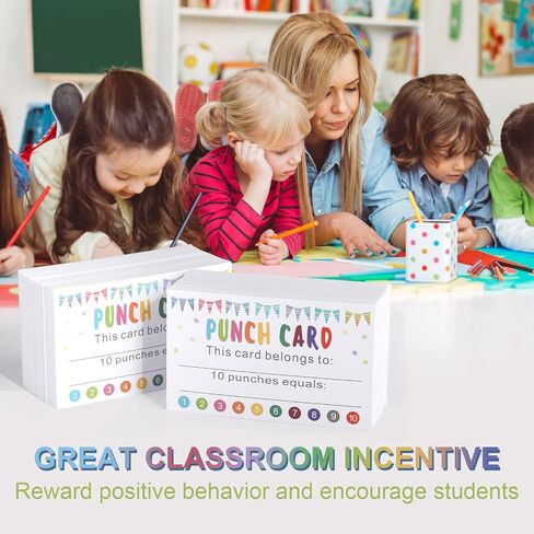 Punch Cards, 200 Pack Reward Punch Cards with Heart Handheld Puncher Soft Grip Behavior Incentive Awards for Kids Teacher Classroom School Supplies Home Loyalty Gift Cards 3.5" x 2" in Saudi Arabia