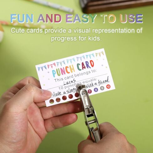 Punch Cards, 200 Pack Reward Punch Cards with Heart Handheld Puncher Soft Grip Behavior Incentive Awards for Kids Teacher Classroom School Supplies Home Loyalty Gift Cards 3.5" x 2" in Saudi Arabia
