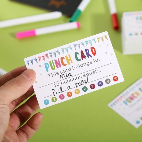 Punch Cards, 200 Pack Reward Punch Cards with Heart Handheld Puncher Soft Grip Behavior Incentive Awards for Kids Teacher Classroom School Supplies Home Loyalty Gift Cards 3.5" x 2" in Saudi Arabia