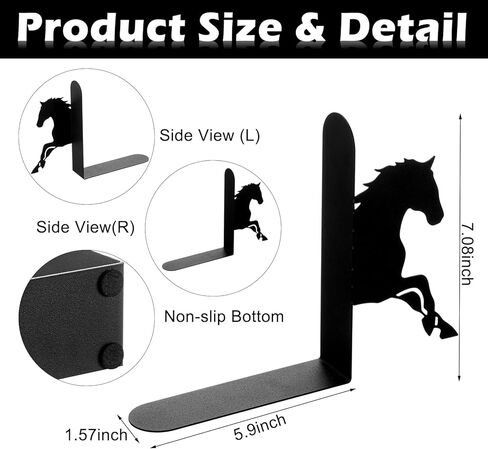 Marspark Horse Metal Bookends Black Horse Book Ends for Shelves Bookshelf Decorative Objects Home Desk Bookshelf Office Decor Gifts for Women in Saudi Arabia