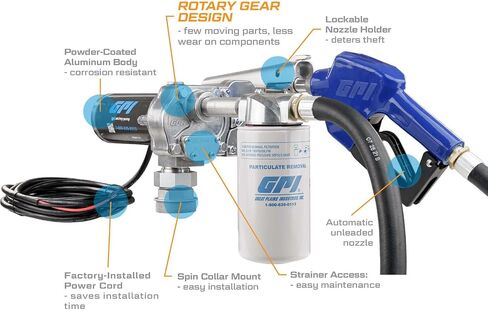 GPI - M-150 Series Fuel Transfer Pump, Automatic Shut-Off Nozzle with Filter Kit, 15 GPM, 12 Volt (110612-03) in Kuwait