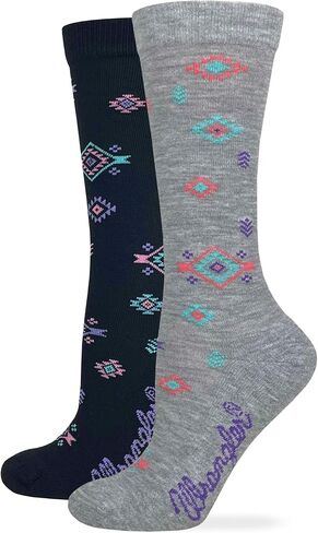 Wrangler Women's Ultra Dri Cushioned Aztec Steer Head Pattern Crew Socks 2 Pack in Saudi Arabia