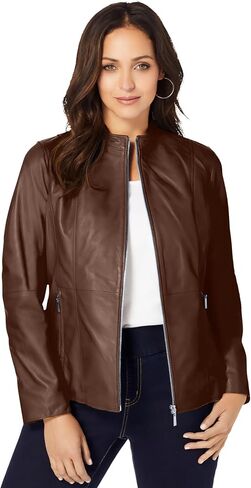 Jessica London Women's Plus Size Zip Front Leather Jacket in Saudi Arabia