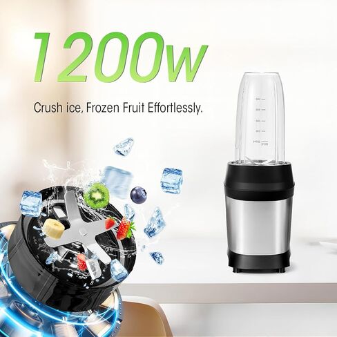 Nahida Blender for Smoothies, 1200W Smoothie Blender for Ice Crushing, Blenders with (2) 6-Fin Blades, Personal Blenders for Kitchen with 23oz, 32oz, 37oz Easy Go Cups for Juices, Silver in Kuwait