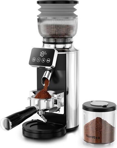 Neretva Burr Coffee Grinder Electric, 2 in 1 Stainless Steel Coffee Grinder Burr with Portafilter Cradle Coffee Bean Grinder 30 Precise Setting&LED Control Panel for Espresso/Mocca/Siphon/French Press in Saudi Arabia