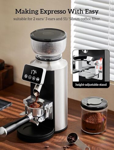 Neretva Burr Coffee Grinder Electric, 2 in 1 Stainless Steel Coffee Grinder Burr with Portafilter Cradle Coffee Bean Grinder 30 Precise Setting&LED Control Panel for Espresso/Mocca/Siphon/French Press in Saudi Arabia