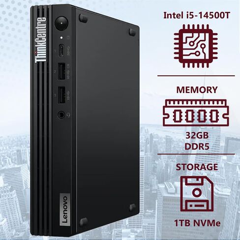 Lenovo ThinkCentre Tiny M70q Gen 5 Intel 14-Core i5-13500T (Beat i7-12700), 16GB DDR5 RAM, 512GB NVMe, WiFi 6E, Bluetooth, RJ-45, DP Port, HDMI, W11P, Business Desktop in Saudi Arabia