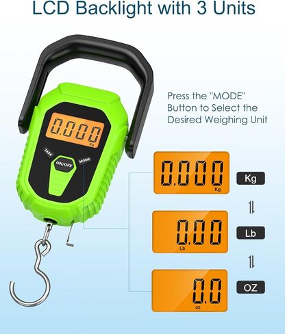 مقياس الأسماك مع قبضة الشفاه ، مقياس الأسماك الرقمية المقاومة للماء ، 110 رطل/50 كجم مقياس وزن الأسماك المعلق ، مقياس الأمتعة المحمولة مع شريط قياس ، خلفية LCD ، البطاريات ، لصيد الأسماك في المنزل ، الأخضر in Kuwait