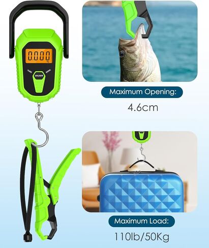 مقياس الأسماك مع قبضة الشفاه ، مقياس الأسماك الرقمية المقاومة للماء ، 110 رطل/50 كجم مقياس وزن الأسماك المعلق ، مقياس الأمتعة المحمولة مع شريط قياس ، خلفية LCD ، البطاريات ، لصيد الأسماك في المنزل ، الأخضر in Kuwait