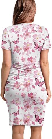 Maternity Short Sleeve Smocked Dress - Elegant Crew Neck - Comfortable Pregnancy Dress for Baby Showers & More in Saudi Arabia