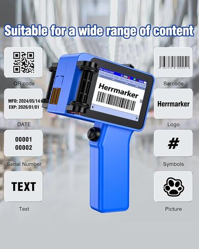 Handheld Inkjet Printer, Portable Handheld Printer with 42ml Quick-Drying Ink Cartridge, Handheld Inkjet Printer Gun with 4.3" Touch Screen for Text QRCode/Barcode/Batch Number/Label/Image in Saudi Arabia