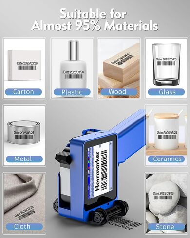 Handheld Inkjet Printer, Portable Handheld Printer with 42ml Quick-Drying Ink Cartridge, Handheld Inkjet Printer Gun with 4.3" Touch Screen for Text QRCode/Barcode/Batch Number/Label/Image in Saudi Arabia