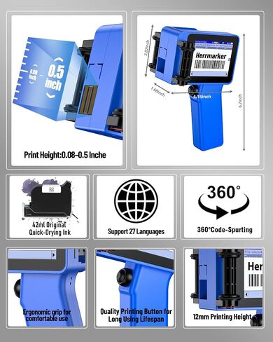 Handheld Inkjet Printer, Portable Handheld Printer with 42ml Quick-Drying Ink Cartridge, Handheld Inkjet Printer Gun with 4.3" Touch Screen for Text QRCode/Barcode/Batch Number/Label/Image in Saudi Arabia