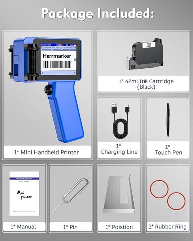 Handheld Inkjet Printer, Portable Handheld Printer with 42ml Quick-Drying Ink Cartridge, Handheld Inkjet Printer Gun with 4.3" Touch Screen for Text QRCode/Barcode/Batch Number/Label/Image in Saudi Arabia