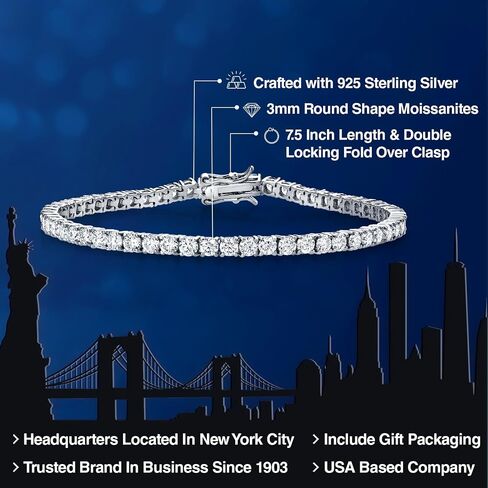 Gem Stone King 6.00 Cttw 925 Sterling Silver White Moissanites Tennis Bracelet for Women | Color G-H | Round 3MM | 7.25 inch in Saudi Arabia