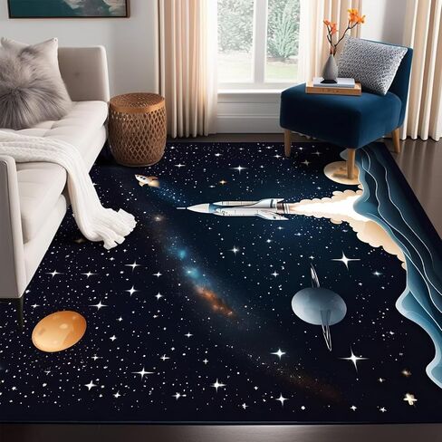 سجادة الصواريخ الفضائية للأولاد غرفة سجادة سوداء سجادة مجرة سجادة سجادة كوكب المطبوعة سجاد رمي للأطفال المراهقين غرفة نوم القابض ، 31 في × 47 في in Kuwait