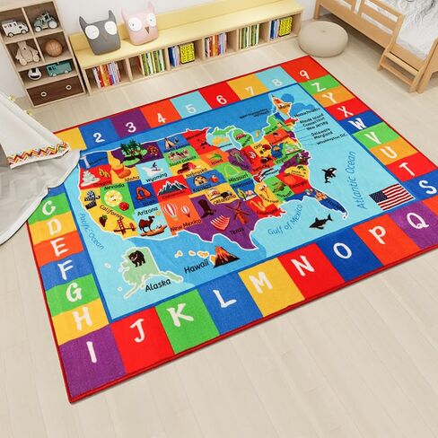 خريطة الولايات المتحدة الأمريكية ABC Kid Rug 5 '× 6.7' Playmat التعليمية للمدرسة الابتدائية في الرابع من يوليو يوم الاستقلال يوم الاستقلال في يوم الاستقلال في الفصول الدراسية في الفصول الدراسية in Kuwait