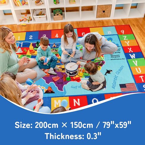 خريطة الولايات المتحدة الأمريكية ABC Kid Rug 5 '× 6.7' Playmat التعليمية للمدرسة الابتدائية في الرابع من يوليو يوم الاستقلال يوم الاستقلال في يوم الاستقلال في الفصول الدراسية في الفصول الدراسية in Kuwait