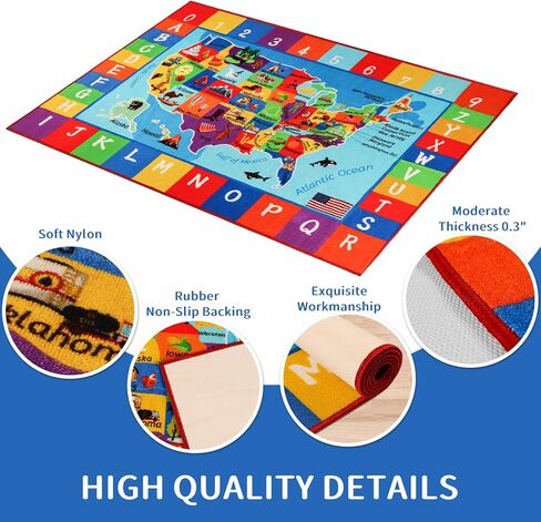 خريطة الولايات المتحدة الأمريكية ABC Kid Rug 5 '× 6.7' Playmat التعليمية للمدرسة الابتدائية في الرابع من يوليو يوم الاستقلال يوم الاستقلال في يوم الاستقلال في الفصول الدراسية في الفصول الدراسية in Kuwait