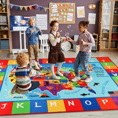 خريطة الولايات المتحدة الأمريكية ABC Kid Rug 5 '× 6.7' Playmat التعليمية للمدرسة الابتدائية في الرابع من يوليو يوم الاستقلال يوم الاستقلال في يوم الاستقلال في الفصول الدراسية في الفصول الدراسية in Kuwait