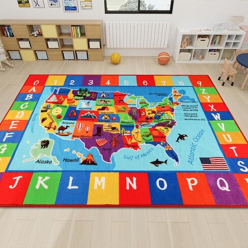 خريطة الولايات المتحدة الأمريكية ABC Kid Rug 5 '× 6.7' Playmat التعليمية للمدرسة الابتدائية في الرابع من يوليو يوم الاستقلال يوم الاستقلال في يوم الاستقلال في الفصول الدراسية في الفصول الدراسية in Kuwait