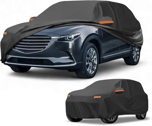 غطاء السيارة مقاوم للماء جميع الحماية من أمطار الشمس الغلاف الخارجي الكامل ل Mazda CX-9 190T-PU أسود مع السوستة الجانبية اليسرى in Kuwait