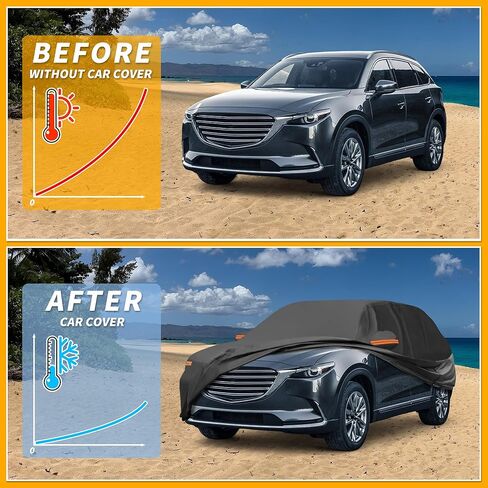 غطاء السيارة مقاوم للماء جميع الحماية من أمطار الشمس الغلاف الخارجي الكامل ل Mazda CX-9 190T-PU أسود مع السوستة الجانبية اليسرى in Kuwait