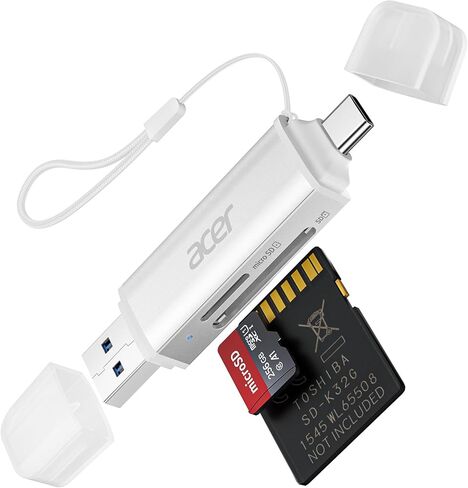 acer SD Card Reader USB C, Dual Slots USB 3.0 Type C to Micro SD Card Adapter, Memory Card Reader for MicroSD, SDHC, SDXC, Compatible with Laptop, PC, iPhone16/15, MacBook Pro/Air, iPad Pro, Android in Saudi Arabia