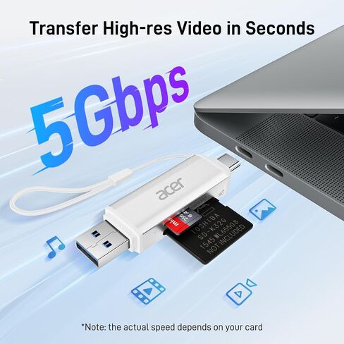acer SD Card Reader USB C, Dual Slots USB 3.0 Type C to Micro SD Card Adapter, Memory Card Reader for MicroSD, SDHC, SDXC, Compatible with Laptop, PC, iPhone16/15, MacBook Pro/Air, iPad Pro, Android in Saudi Arabia