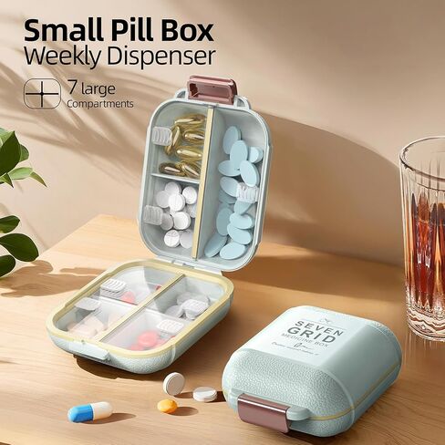 منظم حبوب منع الحمل المحمول ، صندوق حبوب منع الحمل مع 7 مقصورات ، علبة حبوب منع الحمل الصغيرة للسفر ، منظم حبوب منع الحمل اليومي مع غطاء محكم الهواء ، حاوية حبوب منع الحمل خالية من BPA (أبيض) in Kuwait