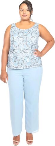 Le Bos Women's 3-Piece Pant Set with Embroidered Sleeveless Top and Flowing Chiffon Jacket in Kuwait