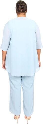 Le Bos Women's 3-Piece Pant Set with Embroidered Sleeveless Top and Flowing Chiffon Jacket in Kuwait