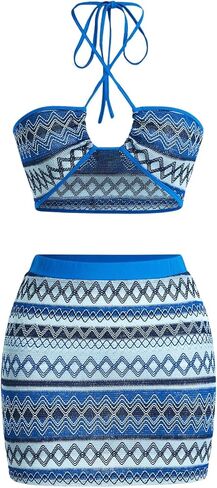 Wdirara Women's 2 قطعة متبكّمة Boho Geo Print Halter Top and Bodycon Mini Skirt in Saudi Arabia