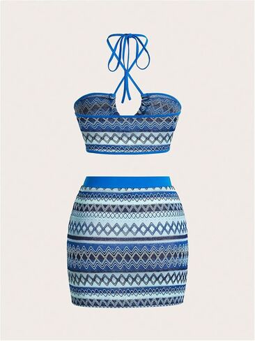 Wdirara Women's 2 قطعة متبكّمة Boho Geo Print Halter Top and Bodycon Mini Skirt in Saudi Arabia
