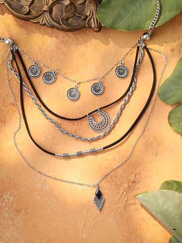 Minachi Retro Bohemian الهندسة الأسود متعدد الطبقات قلادة قلادة ، هدية مجوهرات المرأة in Saudi Arabia
