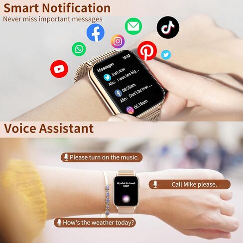 Smart Watch for Women (Answer/Make Calls), 1.85" Large Screen Fitness Watch with Health Monitor 100+ Sports Sleep Monitor Heart Rate/BP/SPO2 Waterproof Smartwatch for Android and iOS Silver in Kuwait