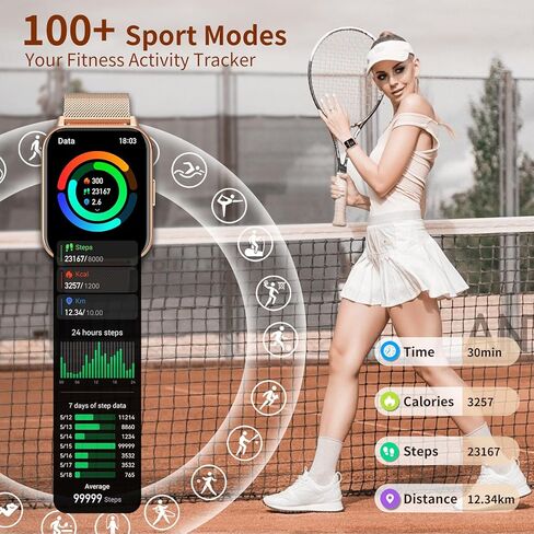 Smart Watch for Women (Answer/Make Calls), 1.85" Large Screen Fitness Watch with Health Monitor 100+ Sports Sleep Monitor Heart Rate/BP/SPO2 Waterproof Smartwatch for Android and iOS Silver in Kuwait