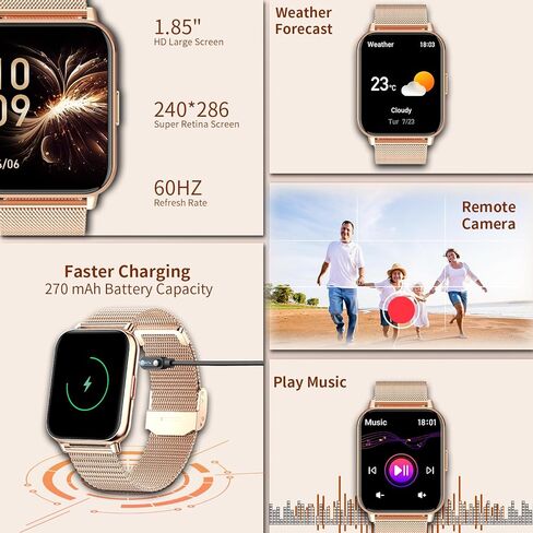 Smart Watch for Women (Answer/Make Calls), 1.85" Large Screen Fitness Watch with Health Monitor 100+ Sports Sleep Monitor Heart Rate/BP/SPO2 Waterproof Smartwatch for Android and iOS Silver in Kuwait