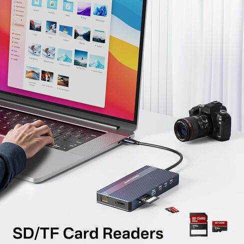 ANYOYO USB C Docking Station Dual Monitor, Laptop Docking Station 3 Monitors, with 2HDMI +DP 4K@60Hz,3*USB -C 3.1+2*USB- A3.1 10Gbps,PD100 SD/TF 3.0, Audio for HP,Dell, Lenovo (Gray) in Kuwait