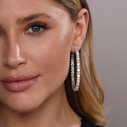 OOOPEL Heart Cubic Zirconia Large Hoop Earrings for Womens 925 Silver 14k Gold Plated Hypoallergenic Rhinestone Hoops Earring Sparkly Jewelry Gift 30/40/50/60mm in Kuwait