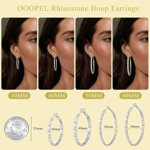 OOOPEL Heart Cubic Zirconia Large Hoop Earrings for Womens 925 Silver 14k Gold Plated Hypoallergenic Rhinestone Hoops Earring Sparkly Jewelry Gift 30/40/50/60mm in Kuwait