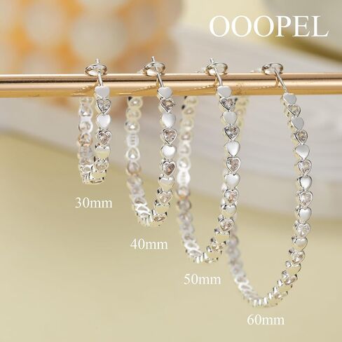 OOOPEL Heart Cubic Zirconia Large Hoop Earrings for Womens 925 Silver 14k Gold Plated Hypoallergenic Rhinestone Hoops Earring Sparkly Jewelry Gift 30/40/50/60mm in Kuwait
