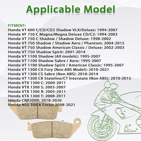 Sintered Front Brake Pads for Honda VT600C Shadow VLX 600 1994-2007, VT750C Shadow 750C, ST1100 VT1100 VT1100C VT1100C2 VT1300, VTX 1300 VTX1300C VTX1300S in Saudi Arabia