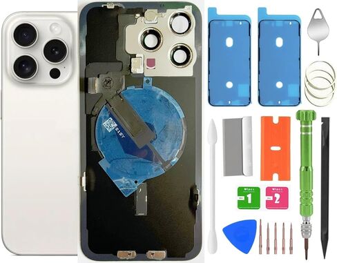 15 Pro Max Back Glass Replacement with Wireless Charging Flex Cable, Camera Frame All Parts for iPhone 15 Pro Max (6.7 Inch) Back Glass Replacement with Kit and Waterproof Tape (Blue Titanium) in Saudi Arabia