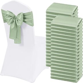 60 PCS Sage Green Satin Chair Sashes أقواس كرسي عالمية تغطية الفرقة الخلفية أقواس كرسي لأقواس الحفلات لحفل حفل الزفاف ديكور الحدث (7 × 78 بوصة) in Kuwait